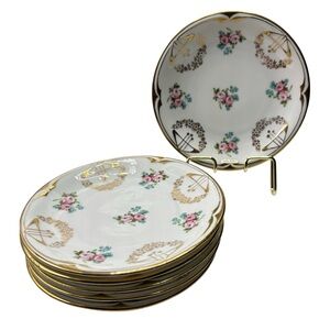 C.S. Prussia Carl Schlegelmilch Set of 6 Gold Rimmed Floral Small Plates 6"